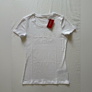 NWT-GUESS Pure White Short Sleeve Embossed Logo Tee